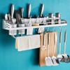Spice Rack With Hooks, Stainless Steel Spice Rack Organizer Wall Mounted With 5 Hanging Utensil Hooks Kitchen,50CM view 1
