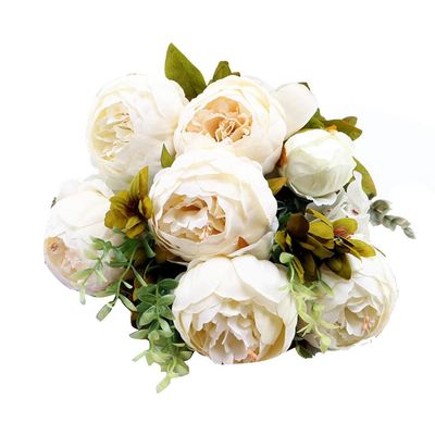 DUO ER 13 Heads Silk Peony Bouquet Home Decoration Accessories Wedding Party Scrapbook Fake Plants DIY Pompons Artificial Roses Flowers (Color : 1)