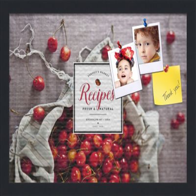PinPix ArtToFrames 17x11 Custom Cork Bulletin Board Bag of Cherries Poster Board Has a Fabric Style Canvas Finish, Framed in Satin Black (PinPix-1366)