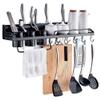 Hanging Spice Rack, Spice Rack Organizer Spice Rack With Hooks With Towel Bar And 8 Removable Hooks, Storage Saving Space For Home Bathroom Kitchen,Black-70cm view 1