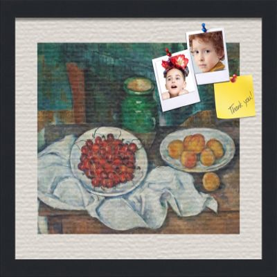 PinPix ArtToFrames 14x14 Custom Cork Bulletin Board Cezanne - Still Life Poster Board Has a Fabric Style Canvas Finish, Framed in Satin Black (PinPix-1392)