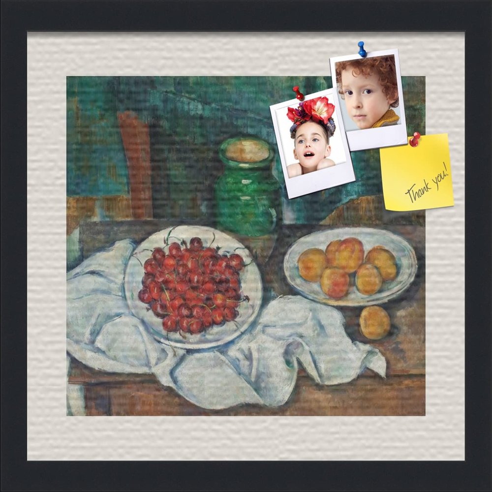 PinPix ArtToFrames 14x14 Custom Cork Bulletin Board Cezanne - Still Life Poster Board Has a Fabric Style Canvas Finish, Framed in Satin Black (PinPix-1392)