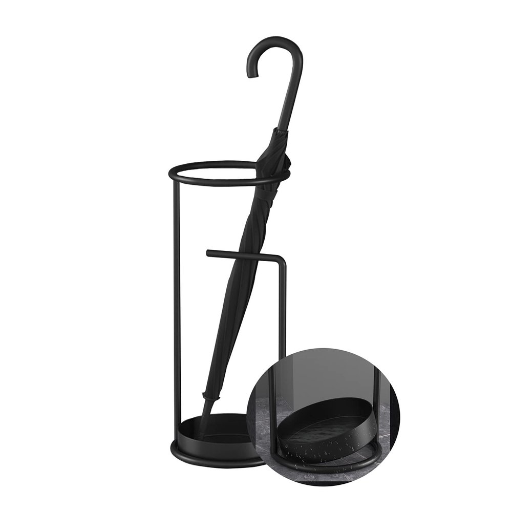 Umbrella Rack Hua Modern Stylish Black Umbrella Stand, Metal Umbrella Storage Rack with Drip Tray, Suitable for Indoor and Outdoor, 28x28x60cm