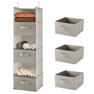 MAX Houser 6 Tier Shelf Hanging Closet Organizer, Closet Hanging Shelf with 2 Sturdy Hooks for Storage, Foldable (Light Grey-D3)