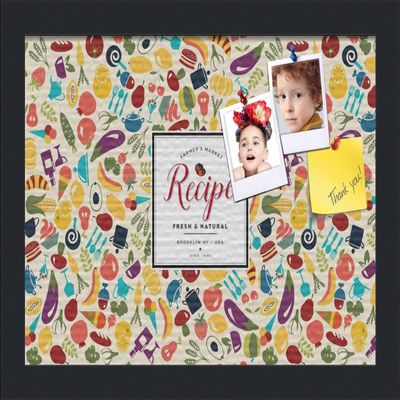 PinPix ArtToFrames 12x12 Custom Cork Bulletin Board Food Collage Poster Board Has a Fabric Style Canvas Finish, Framed in Satin Black (PinPix-1371)