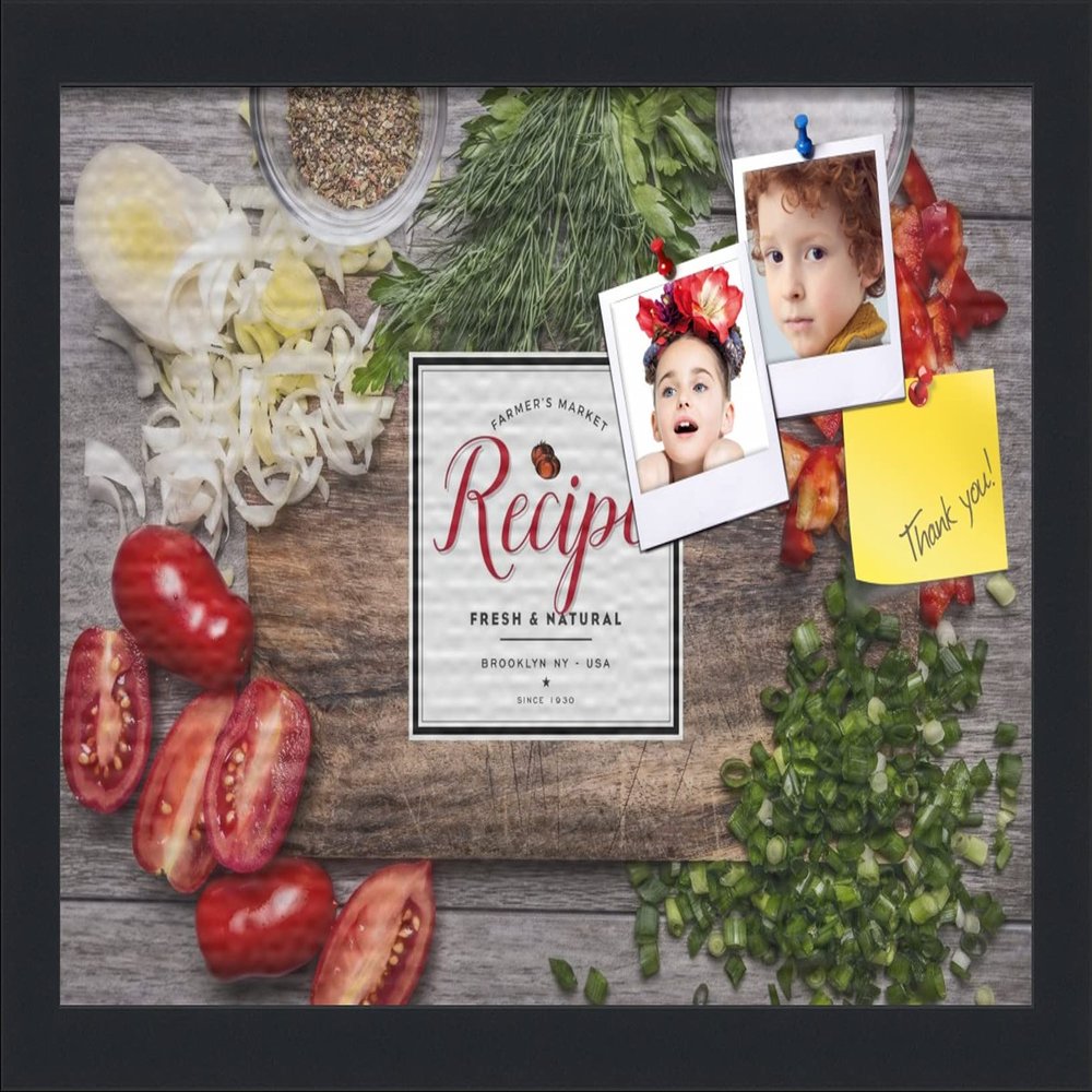 PinPix ArtToFrames 14x14 Custom Cork Bulletin Board Chopped Vegetables Poster Board Has a Fabric Style Canvas Finish, Framed in Satin Black (PinPix-1369)