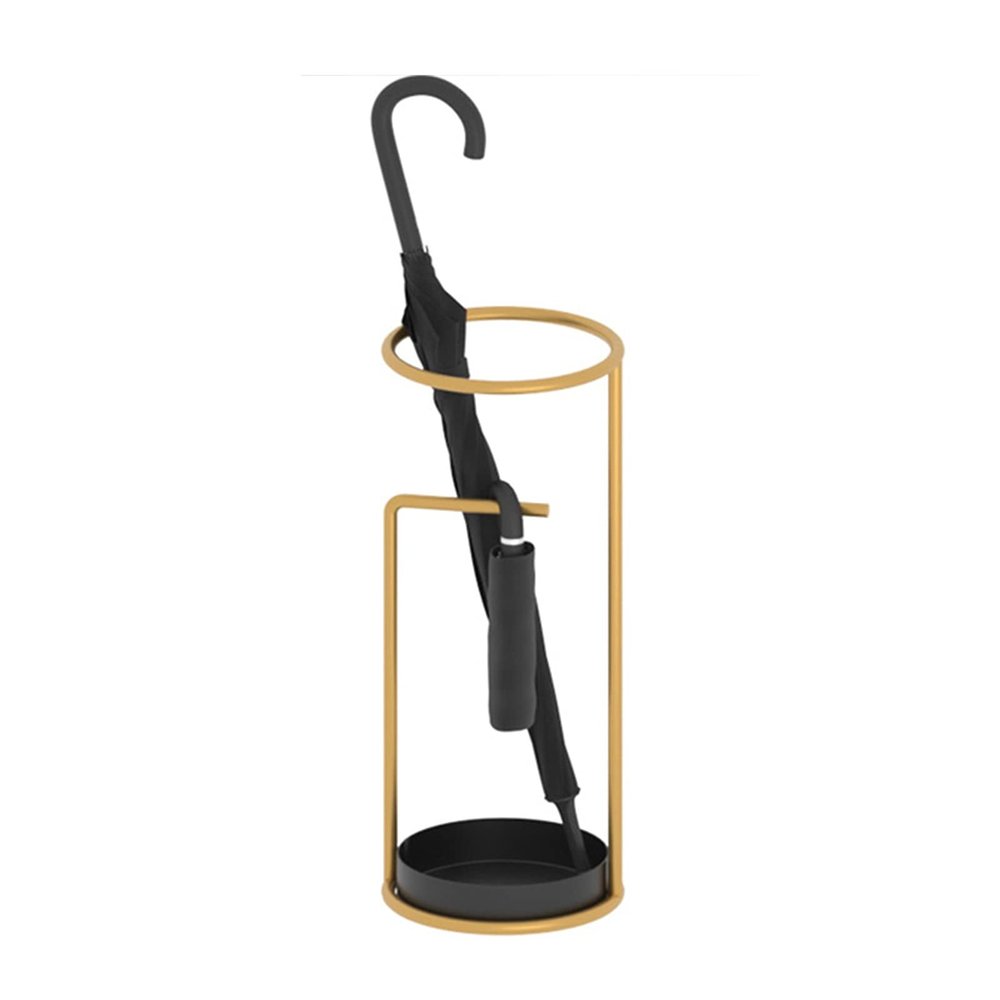 Umbrella Rack Hua Modern Creative Metal Umbrella Stand, Household Entrance Umbrella, Walking Stick Storage Rack, with Drip Tray, 28x28x60cm, Black, Golden (Color : Gold)