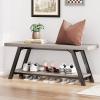 LVB Industrial Entryway Bench, Wood and Metal Storage Bench, Indoor Farmhouse Hallway Accent Entry Bench for Seating Sitting, Shoe Rack Organizer Cabinet in Foyer Bedroom, Light Grey Oak, 47 Inch Long view 1