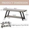 LVB Industrial Entryway Bench, Wood and Metal Storage Bench, Indoor Farmhouse Hallway Accent Entry Bench for Seating Sitting, Shoe Rack Organizer Cabinet in Foyer Bedroom, Light Grey Oak, 47 Inch Long view 2