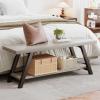 LVB Industrial Entryway Bench, Wood and Metal Storage Bench, Indoor Farmhouse Hallway Accent Entry Bench for Seating Sitting, Shoe Rack Organizer Cabinet in Foyer Bedroom, Light Grey Oak, 47 Inch Long view 3