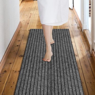 Custom Size Backed Non-Slip Area Rugs Runner, Easy Clean, Waterproof Runner Rugs for Hallway Entryway, Kitchen, Laundry, 2FT x 50FT, Gray Stripe