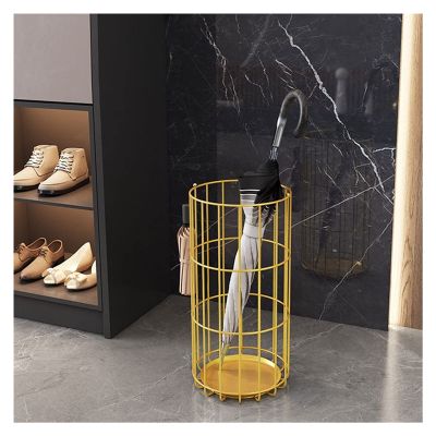 Umbrella Racks Golden Iron Umbrella Stand Holder, Large Capacity Umbrella Basket with Hook and Drip Tray, Multifunctional Household Storage Bucket