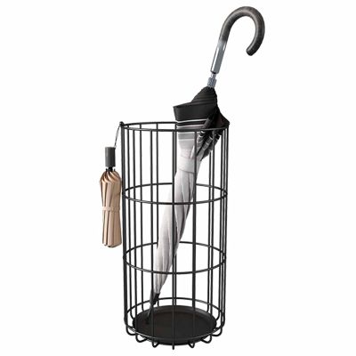 Umbrella Racks Metal Commercial Umbrella Stand Holder, Entrance Decoration Long and Short Umbrella Storage Basket with Hook and Drip Tray (Color : Black)