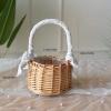 ASSR 2PCS Woven Storage Basket w/Handle and Ribbon,Wedding Flower Girl Baskets,Wicker Rattan Flower Basket for Home Garden Decor -A1 view 3