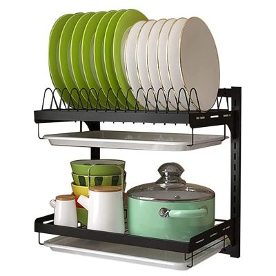 201 Two-story Kitchen Wall-mounted Stainless Steel Dish Rack Drain Rack, with Drain Pan, Perforated, Adjustable Height, 41.226.640.5cm (Size : 3 layers)