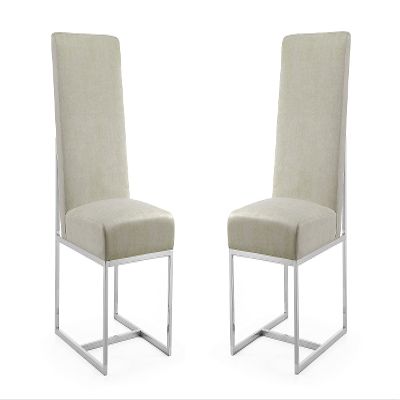 Manhattan Comfort Element Modern Velvet Dining Chairs, High Density Foam, Chrome Finish Stainless Steel Frame, High-Back, Fully Assembled Industrial Chic Accent Furniture, Set of 2, Champagne