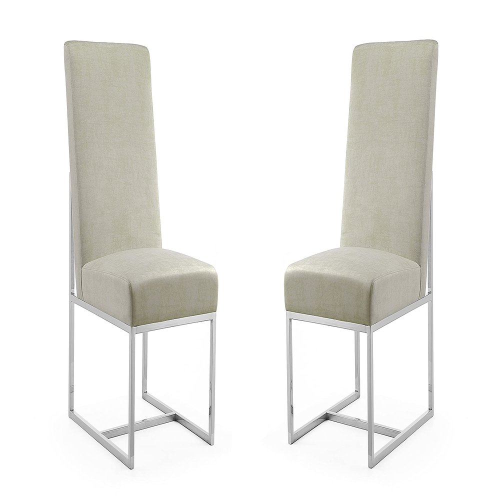 Manhattan Comfort Element Modern Velvet Dining Chairs, High Density Foam, Chrome Finish Stainless Steel Frame, High-Back, Fully Assembled Industrial Chic Accent Furniture, Set of 2, Champagne