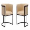 Manhattan Comfort Bali Faux Leather Dining Chair, Modern Art Deco Design with Sculptural Silhouette, Metal Frame, Padded Cushions, Fully Assembled Accent Armchair, Set of 2, Tan view 1