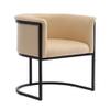 Manhattan Comfort Bali Faux Leather Dining Chair, Modern Art Deco Design with Sculptural Silhouette, Metal Frame, Padded Cushions, Fully Assembled Accent Armchair, Set of 2, Tan view 4
