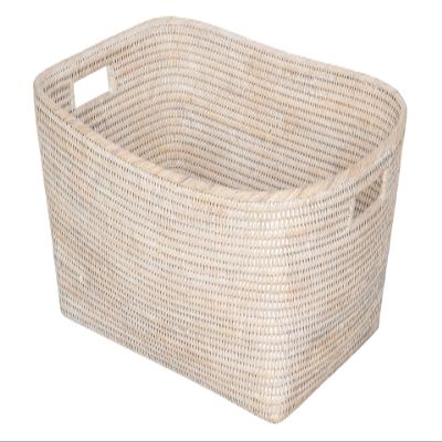 La Jolla Rattan Oblong Storage Basket White Wash Large