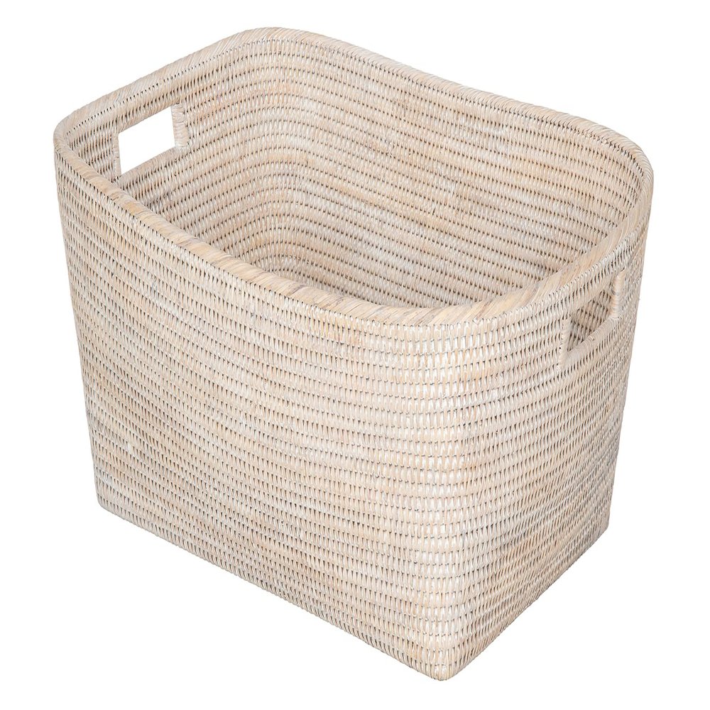 La Jolla Rattan Oblong Storage Basket White Wash Large