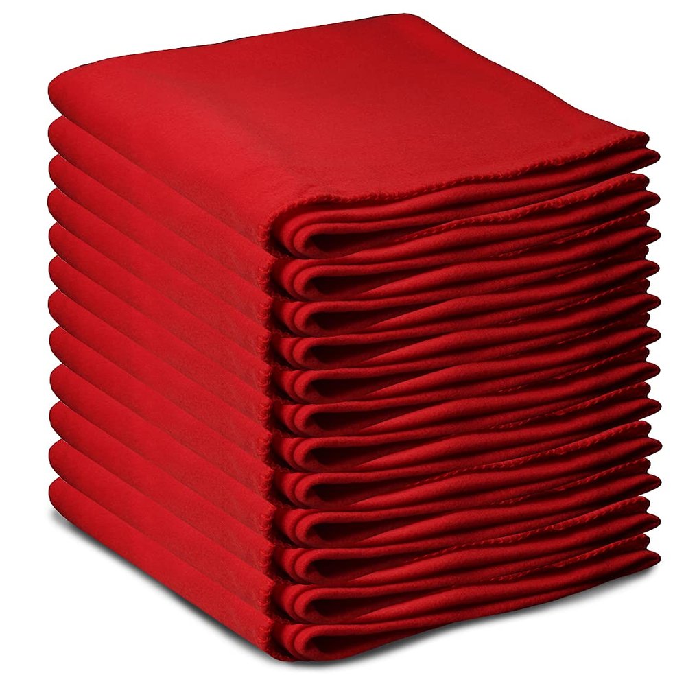 12 Pack of Bulk Soft Fleece Blankets 50 X 60, Light Weight, Cozy Warm Throw Blanket Sofa Travel Outdoor, Wholesale (50 X 60, 12 Pack Red)