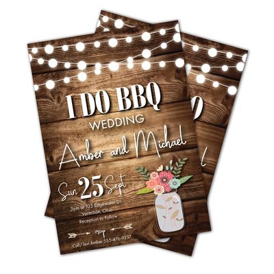 Rustic Wedding Invitation | Mason Jar | Wood | Barn Wedding Invites | Casual Wedding | 25 printed 5x7 invites and envelopes