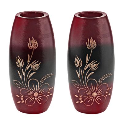 AeraVida Bold and Vibrant Flower Garden Red Mango Tree Wood Flower Vase | Hand-Carved Decorative Wooden Vase for Home or Office | Rustic Nature-Inspired (3 in (Diameter) x 6 in (Tall), 2, 2)