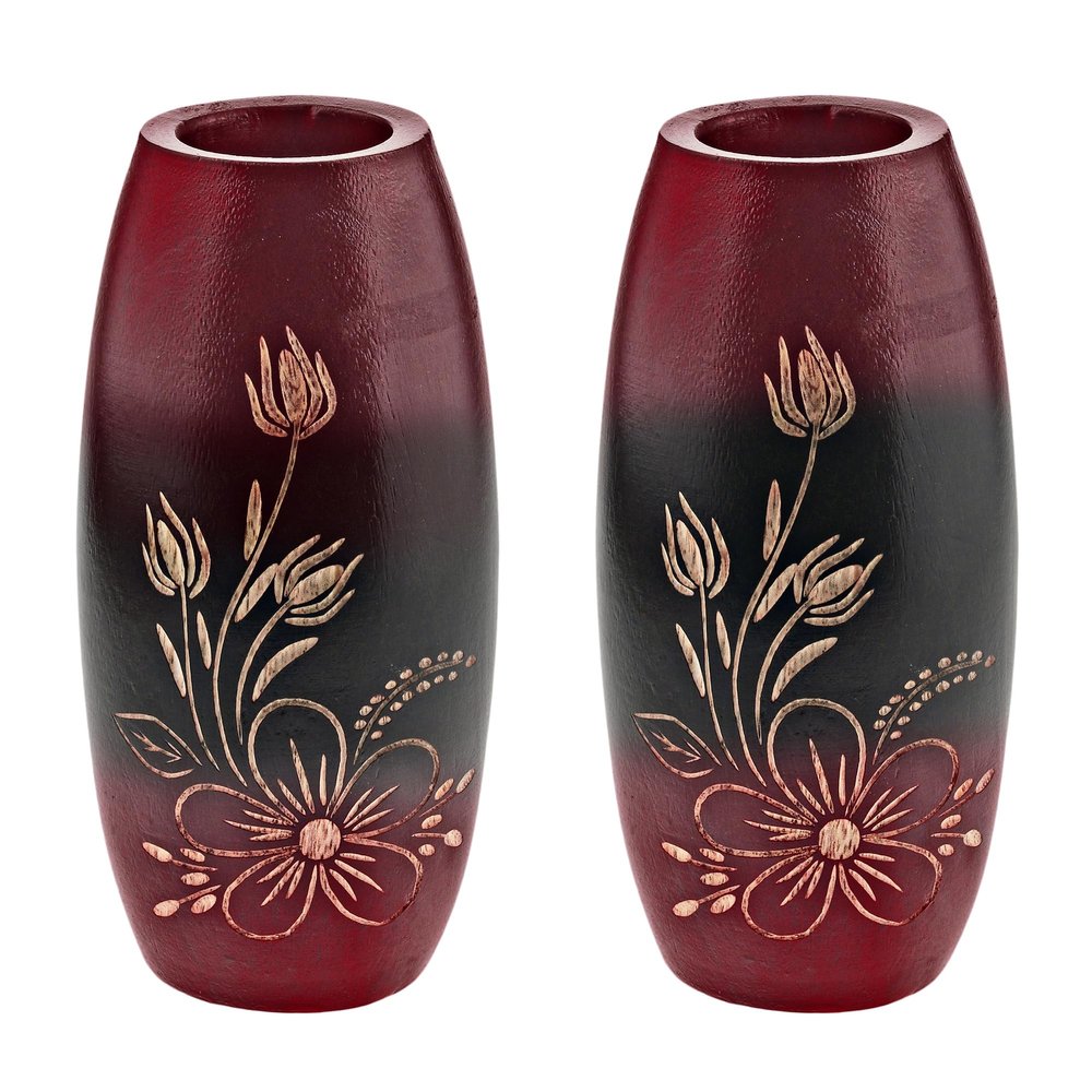 AeraVida Bold and Vibrant Flower Garden Red Mango Tree Wood Flower Vase | Hand-Carved Decorative Wooden Vase for Home or Office | Rustic Nature-Inspired (3 in (Diameter) x 6 in (Tall), 2, 2)