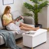 30 Inches Folding Storage Ottoman Bench, Velvet Storage Chest, Footrest Couch with Wooden Legs, Support 350lbs for Bedroom, Living Room, Hallway, White view 2