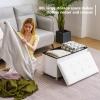 30 Inches Folding Storage Ottoman Bench, Velvet Storage Chest, Footrest Couch with Wooden Legs, Support 350lbs for Bedroom, Living Room, Hallway, White view 4