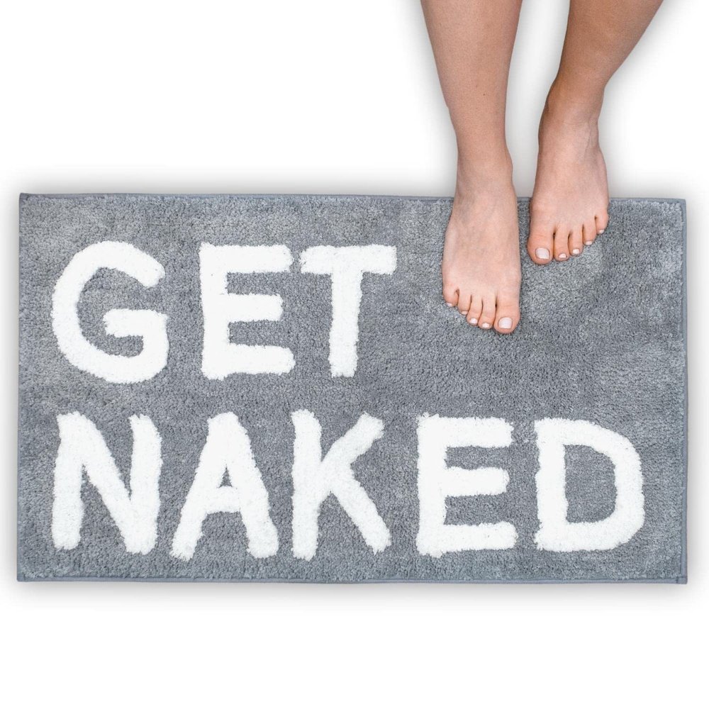 LABEND HOME Get Naked Bath Mat 20"x31.5" - Funny Bathroom Rug, Plush Microfiber Non-Slip Backing, Machine Washable Quick-Dry Bath Decor - Grey