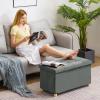 30 Inches Folding Storage Ottoman Bench, Velvet Storage Chest, Footrest Couch with Wooden Legs, Support 350lbs for Bedroom, Living Room, Hallway, Grey view 2