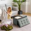 30 Inches Folding Storage Ottoman Bench, Velvet Storage Chest, Footrest Couch with Wooden Legs, Support 350lbs for Bedroom, Living Room, Hallway, Grey view 4