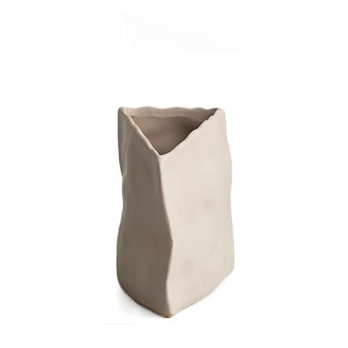Ceramic Joe Handmade Irregular Art Ceramic Vase Living Room Dining Room Indoor Flower Arrangement Crafts Creative Table Decoration (Khaki,Small-5.5in)