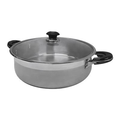 18 Quart Stainless Steel Low Pot Stock Pot With Glass Lid Capsule Base Cookware