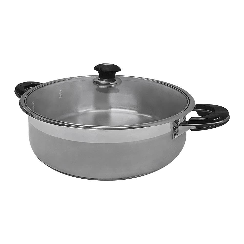 18 Quart Stainless Steel Low Pot Stock Pot With Glass Lid Capsule Base Cookware