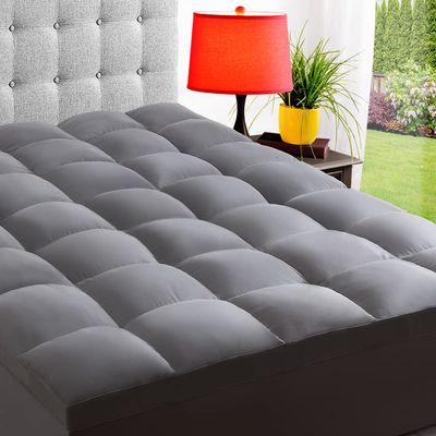 ELEMUSE Twin Grey Mattress Topper for Back Pain, Extra Thick Mattress Pad Cover, Plush Soft Pillowtop with Elastic Deep Pocket, Overfilled Down Alternative Filling