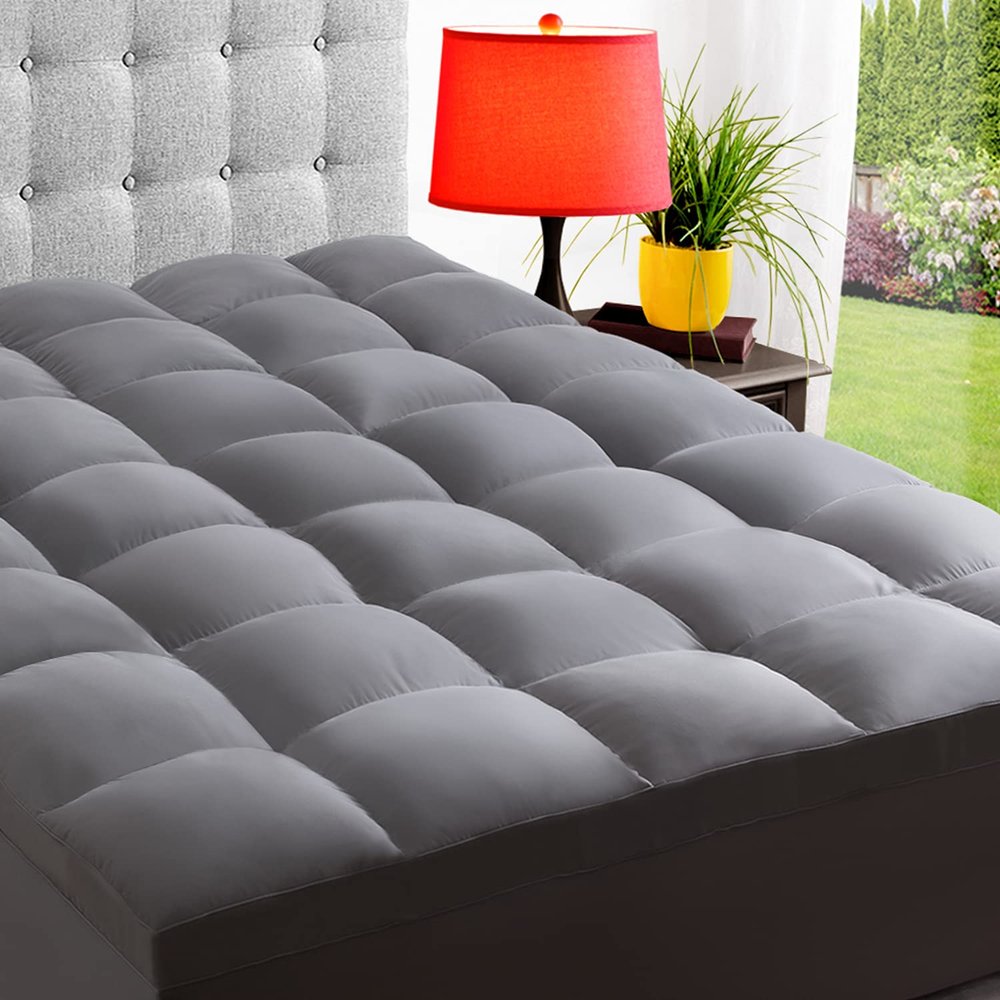 ELEMUSE Twin Grey Mattress Topper for Back Pain, Extra Thick Mattress Pad Cover, Plush Soft Pillowtop with Elastic Deep Pocket, Overfilled Down Alternative Filling