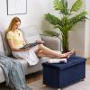 30 Inches Folding Storage Ottoman Bench, Velvet Storage Chest, Footrest Couch with Wooden Legs, Support 350lbs for Bedroom, Living Room, Hallway, Navy Blue view 2