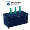 30 Inches Folding Storage Ottoman Bench, Velvet Storage Chest, Footrest Couch with Wooden Legs, Support 350lbs for Bedroom, Living Room, Hallway, Navy Blue view 3