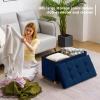 30 Inches Folding Storage Ottoman Bench, Velvet Storage Chest, Footrest Couch with Wooden Legs, Support 350lbs for Bedroom, Living Room, Hallway, Navy Blue view 4