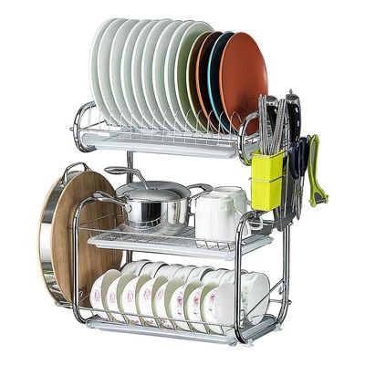3-layer Stainless Steel Wall-mounted Dish Rack Drain Rack, Storage Box for Kitchen Storage, with Knife and Chopstick Holder/cutting Board Rack, 502445cm (Size : 3 layers)