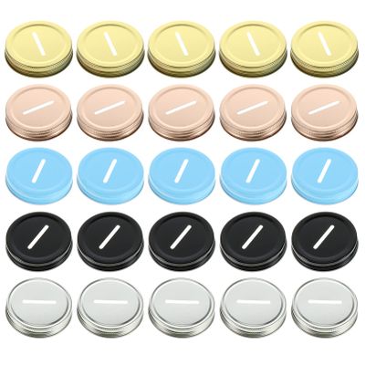 ARTIBETTER 25pcs Coin Slot Lids for Regular Mouth Jars Piggy Banks 70mm