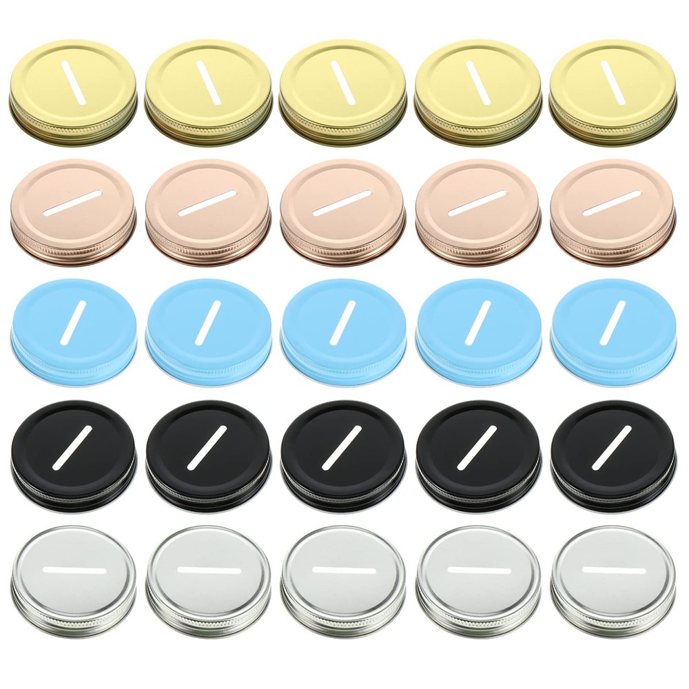 ARTIBETTER 25pcs Coin Slot Lids for Regular Mouth Jars Piggy Banks 70mm