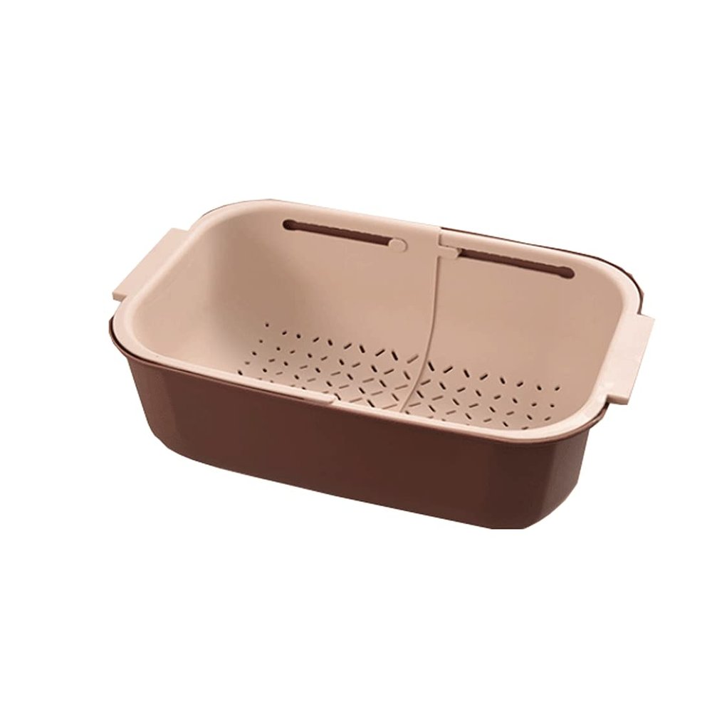 GYDMEG 2-in-1 Multifunction kitchen Strainer/Colander Double Layer Draining Basket Bowl Kitchen Washing Strainer for Fruits Vegetables Cleaning Mixing (Brown)