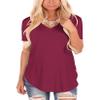 Andongnywell Women's Casual Solid Color T-Shirts Short Sleeve V Neck Loose Summer Casual Tunic Tops Blouse (Wine Red,XX-Large,,,) view 1