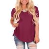 Andongnywell Women's Casual Solid Color T-Shirts Short Sleeve V Neck Loose Summer Casual Tunic Tops Blouse (Wine Red,XX-Large,,,) view 2