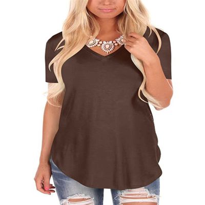 Andongnywell Women's Casual Solid color T-Shirts Short Sleeve V Neck Loose Summer Casual Tunic Tops Blouse (Brown,Medium,,,)