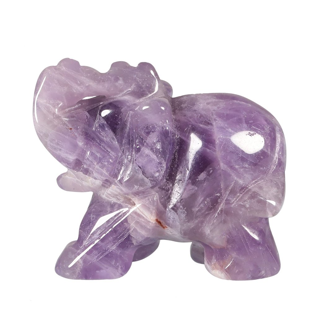 Nupuyai Hand Carved Healing Crystal Elephant Pocket Statue Sculpture Figurines Decor Crafts 1.5 Inch, Amethyst